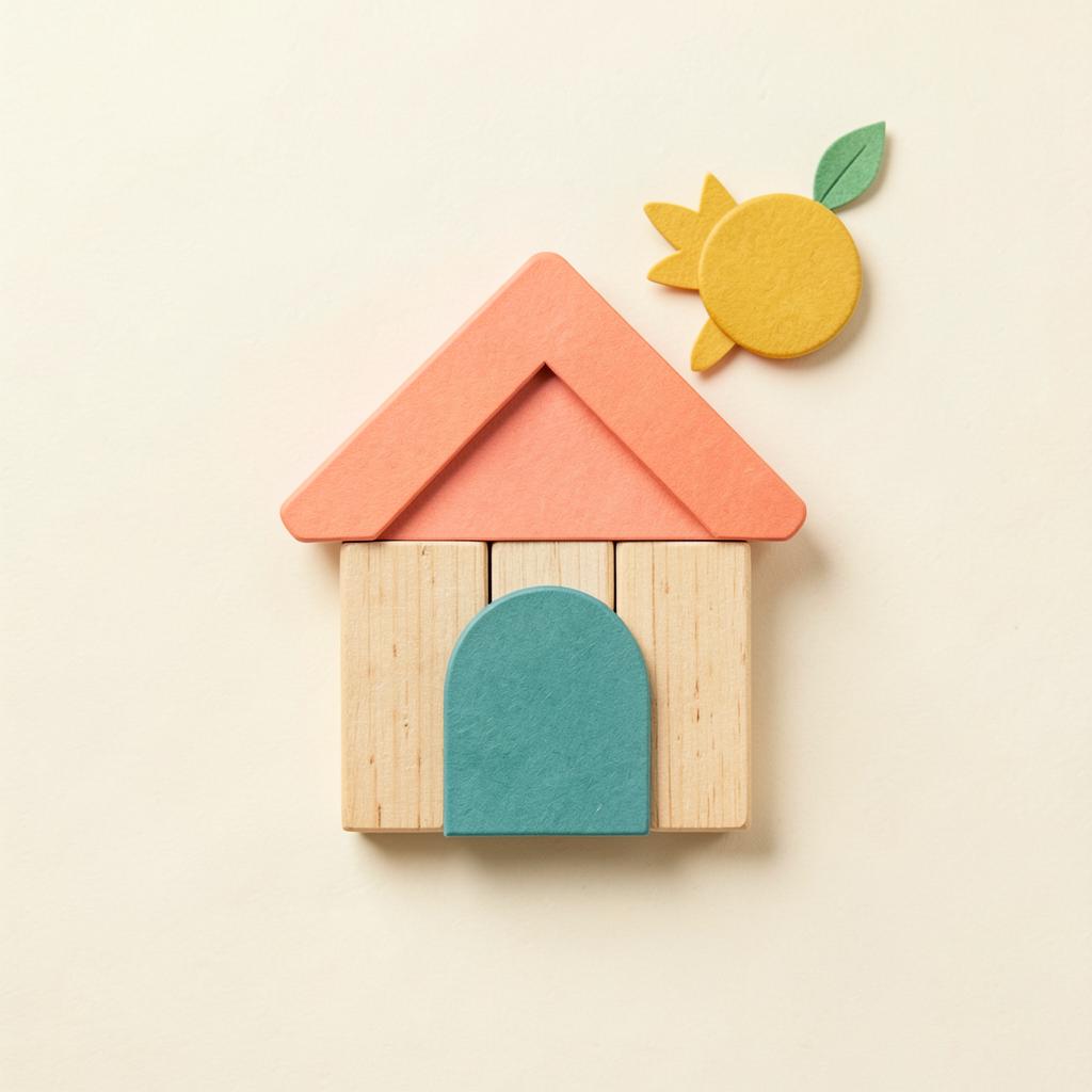 Wooden blocks arranged as a Little Builders school